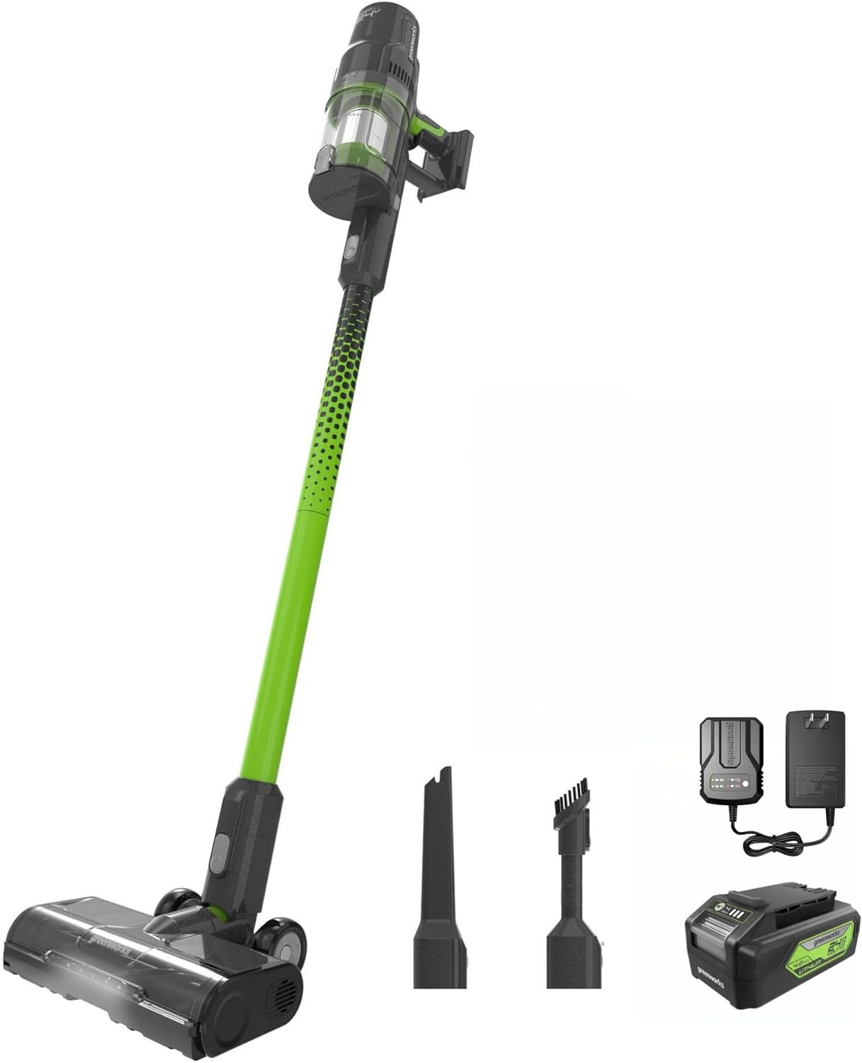 24v Green Stick Vacuum W  4.0ah Battery & Compact Charger 