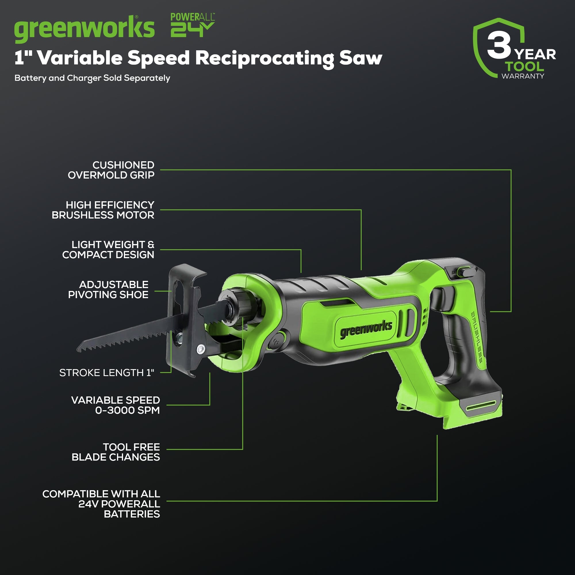 24V 6" Reciprocating Saw (Tool Only）