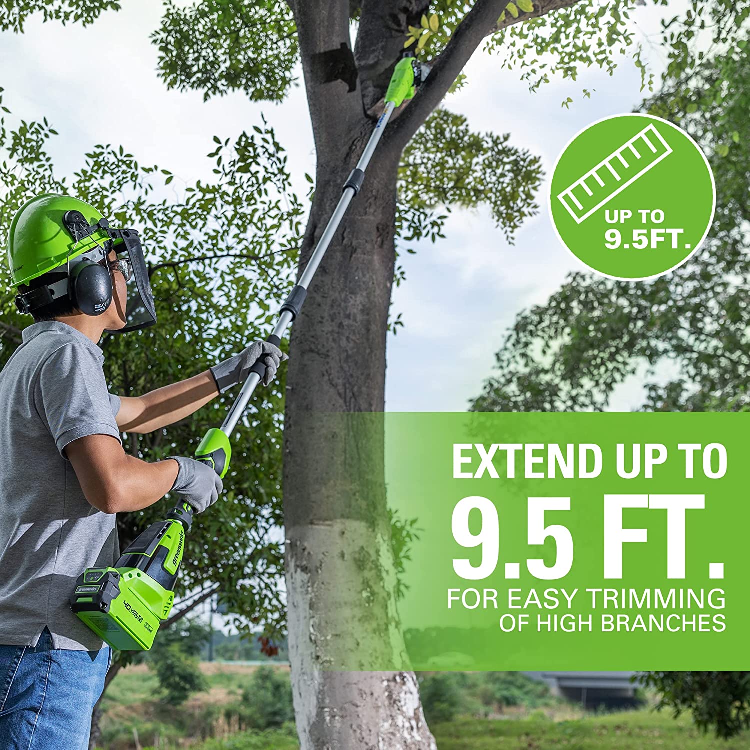 40V 14" Cordless Battery Chainsaw & 10" Pole Saw & Hedge Trimmer Attachment w/ (2) 2.5Ah Battery & (2) Chargers