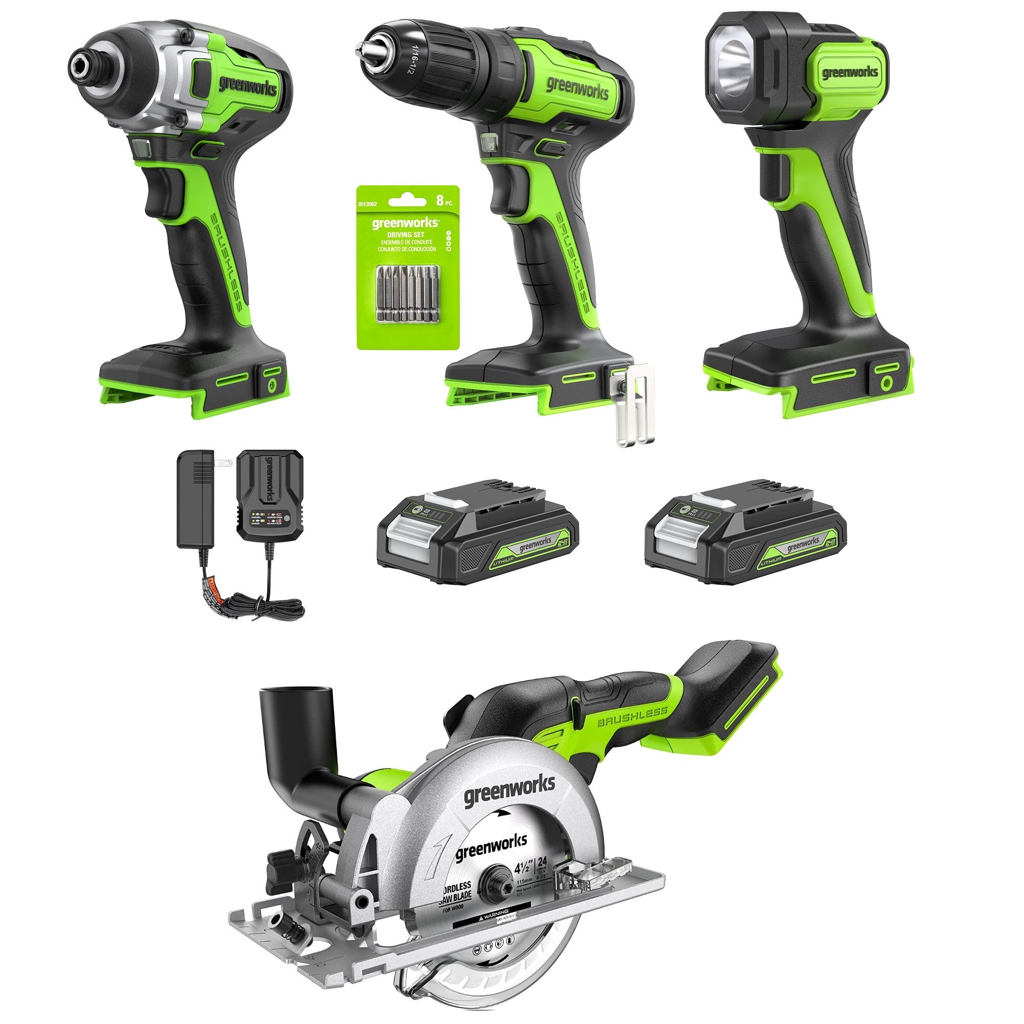 24V Brushless Drill 4PC Combo Kit & Tool Bag | Greenworks Tools