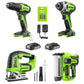 24V Drill, Impact Driver, Jig Saw & Brad Nailer 4PC Combo Kit w/ (2) Batteries & Charger