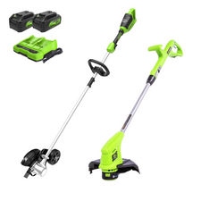 48V (2x24V) 8" Edger & 24V 10" String Trimmer Combo Kit w/ (2) 4.0Ah USB Batteries & Charger