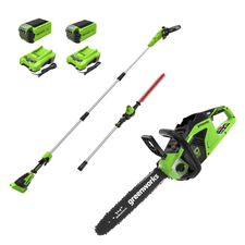 40V 14" Cordless Battery Chainsaw & 10" Pole Saw & Hedge Trimmer Attachment w/ (2) 2.5Ah Battery & (2) Chargers