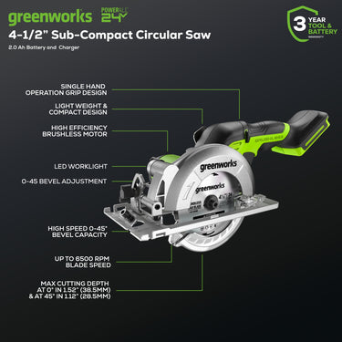 24V 4.5" Cordless Battery Mini Circular Saw (Tool Only)