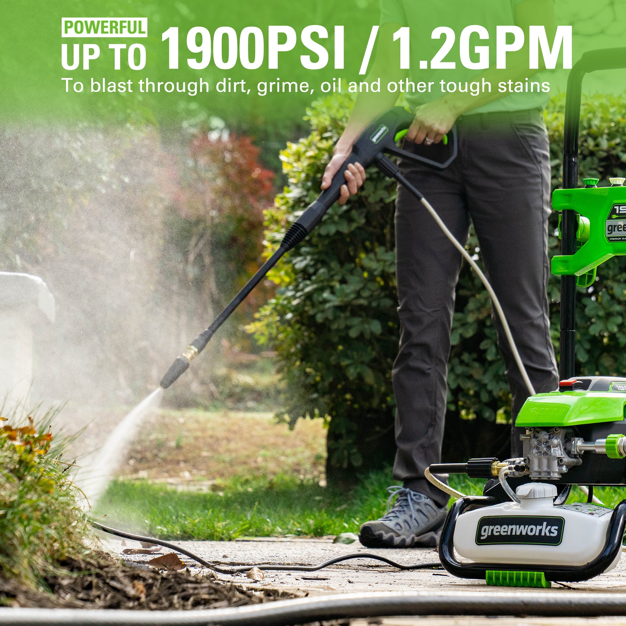 1900 PSI 1.2 GPM Cold Water Electric Pressure Washer | Greenworks