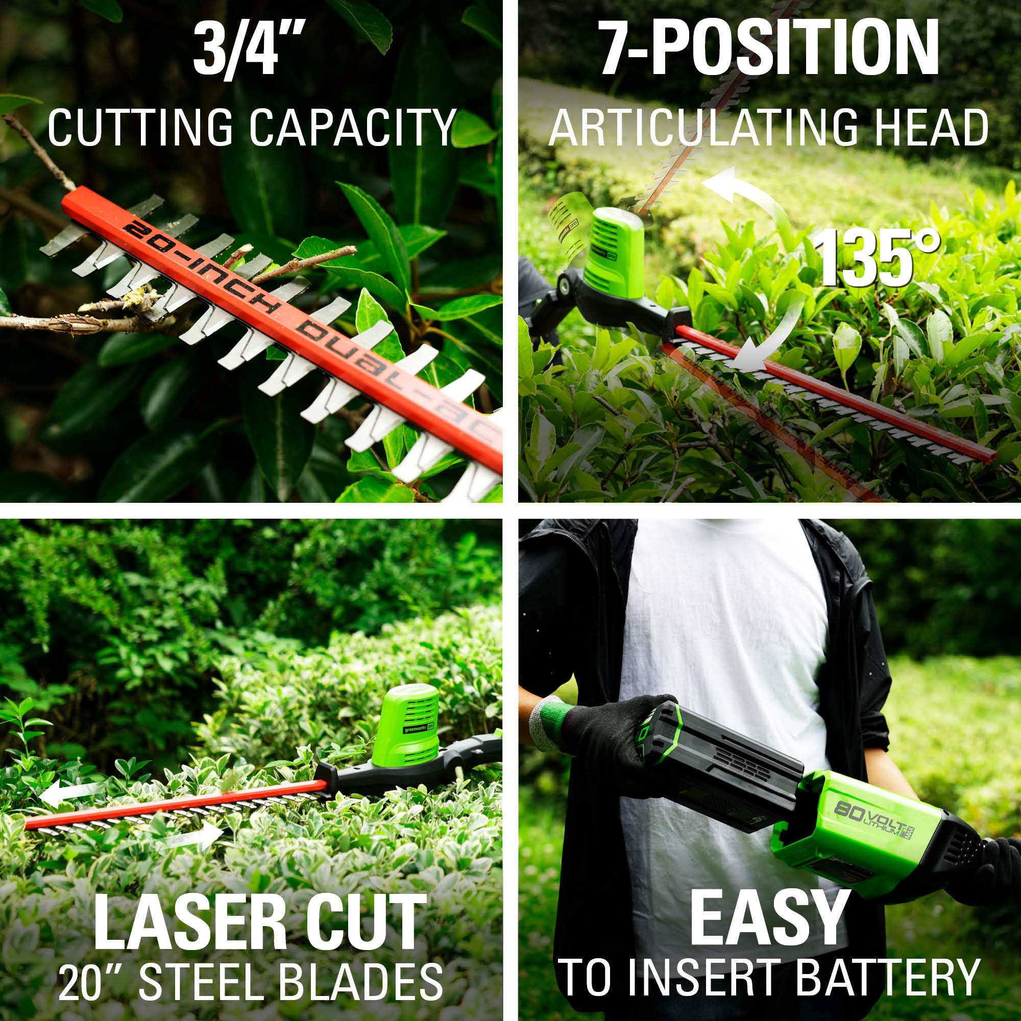 80V 20" Cordless Pole Hedge Trimmer (3/4“cut, 3000SPM), Tool Only