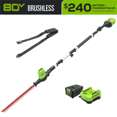 80V 20" Cordless Battery Pole Hedge Trimmer (3/4" cut, 3000 SPM) w/ 2.0Ah Battery & Charger