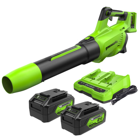 48V (2x24V) 585 CFM Cordless Battery Leaf Blower w/ (2) 4.0 Ah USB Batteries & Dual Port Charger