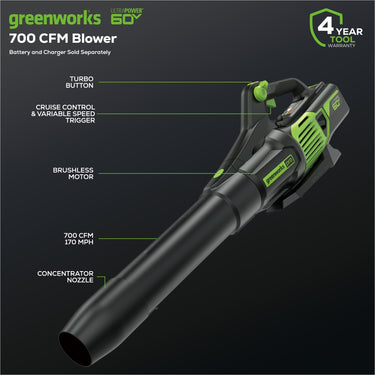 60V 700 CFM Cordless Battery Leaf Blower (Tool Only)