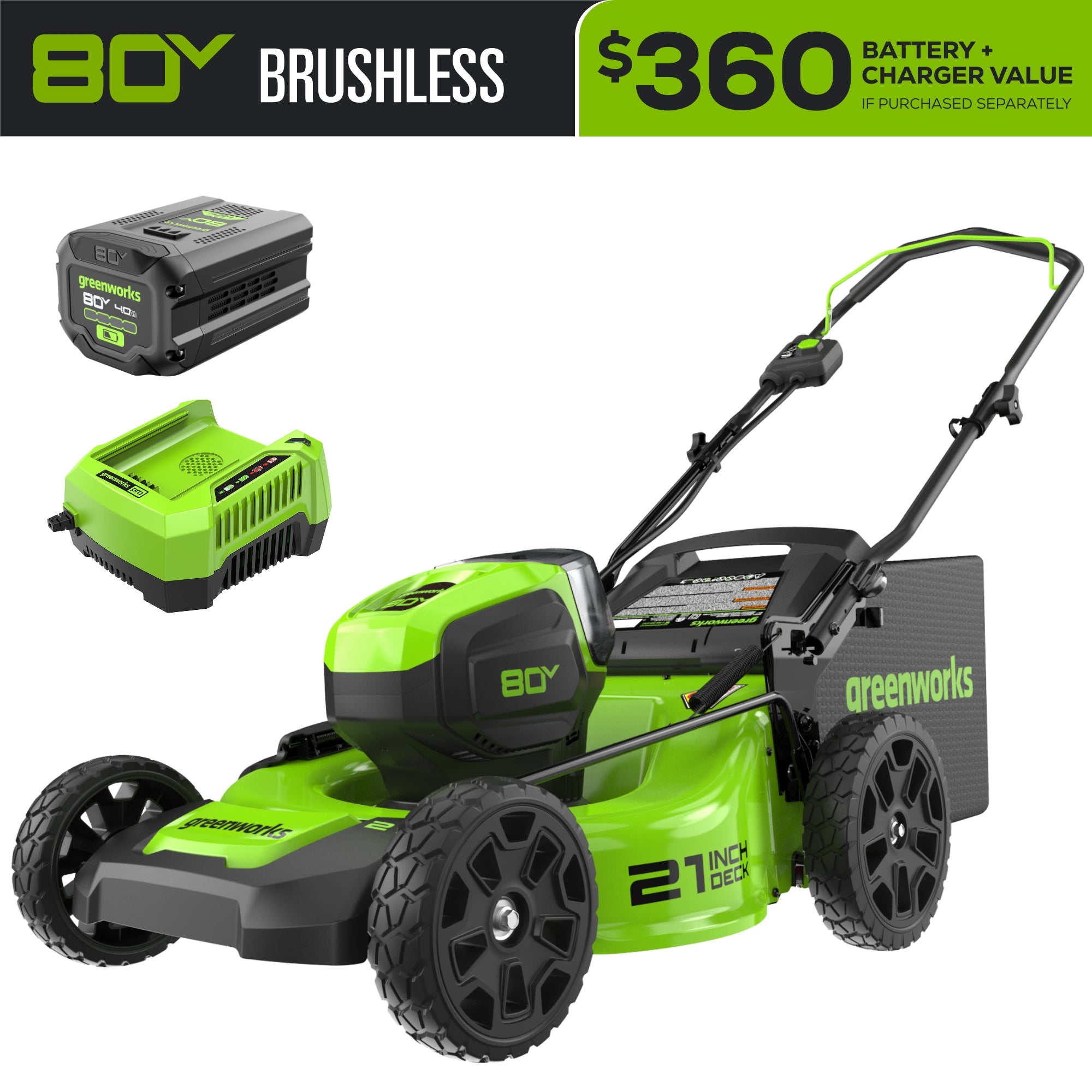 80V 21" Brushless 3-in-1 Push Lawn Mower w/ 4.0Ah Battery & Charger