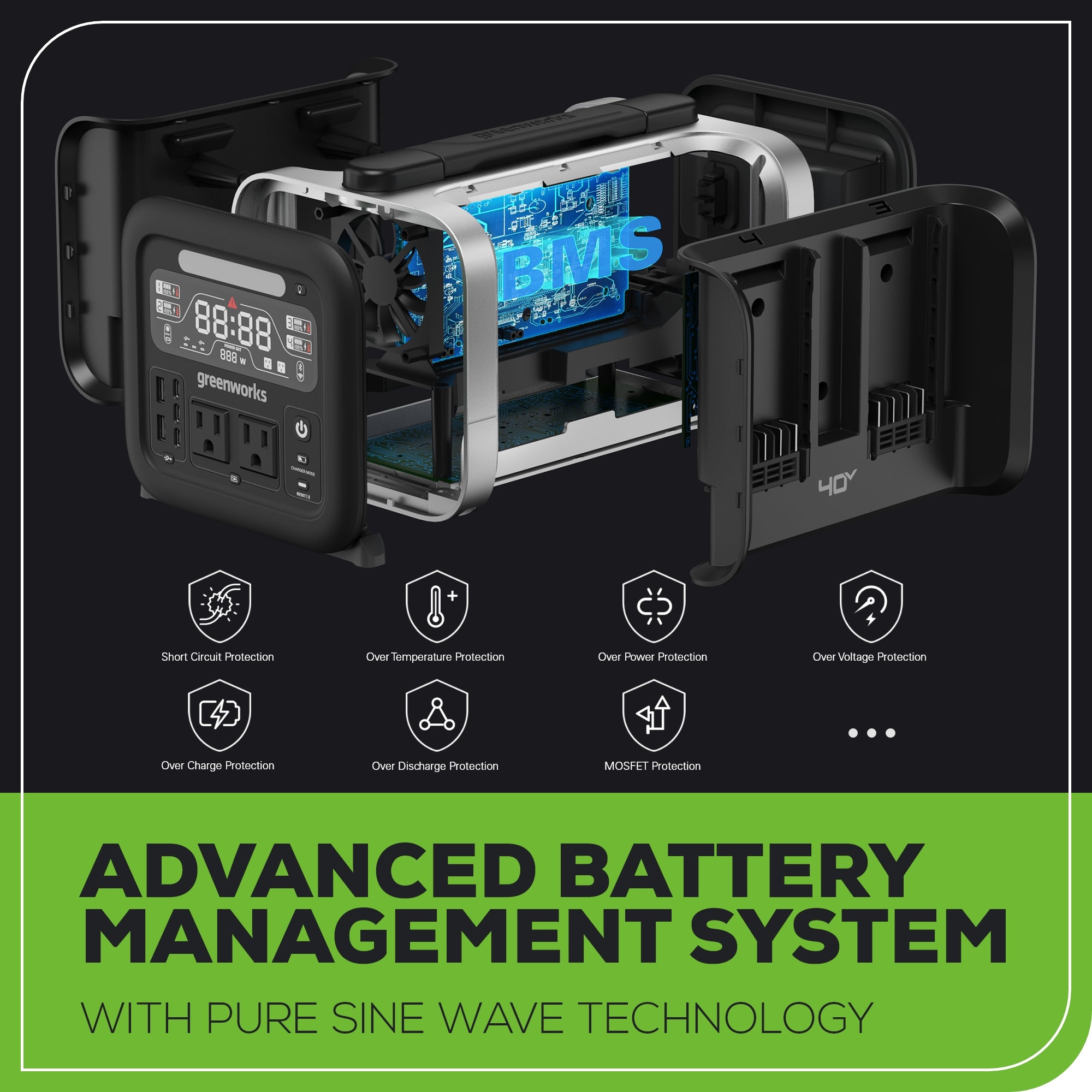 40V 500W 4-Slot Inverter Portable Power Station (Tool Only)