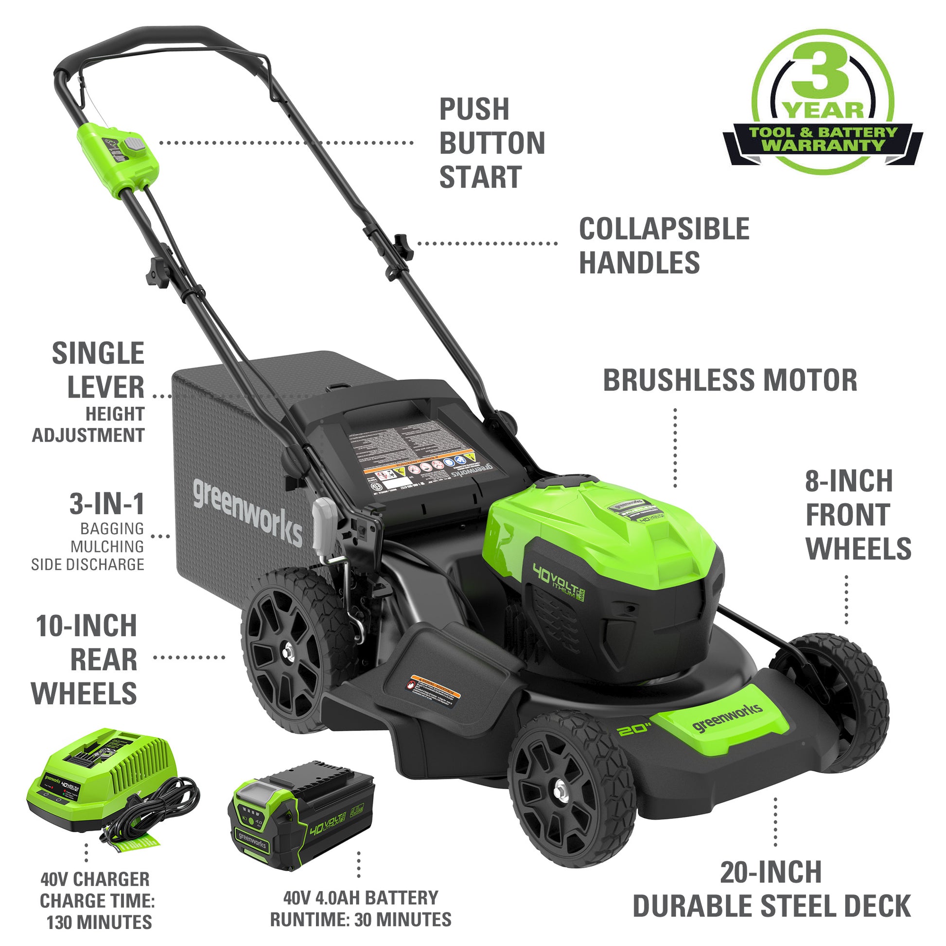 40V 20-Inch Brushless Cordless Lawn Mower