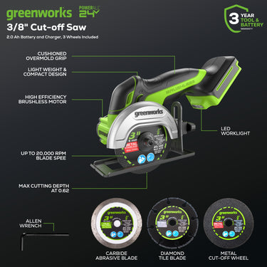 24V Cut-Off Saw w/ 3" Cut-Off Wheels w/ 2.0Ah Battery & Charger