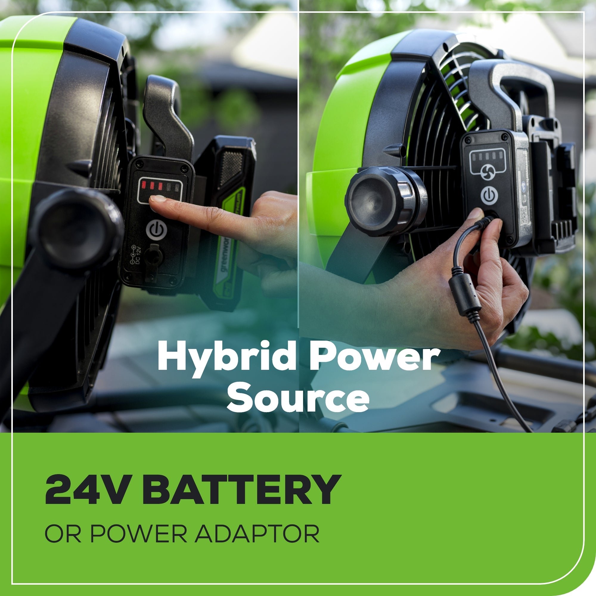 24V Cordless Fan w/ 2.0Ah USB Battery, 0.5A Charger & AC Adapter