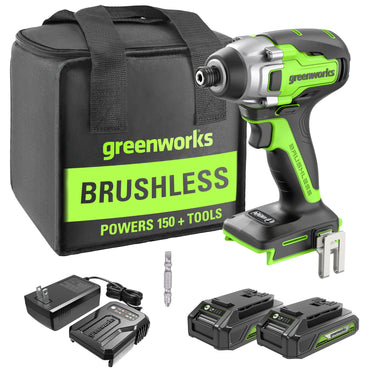 24V 1/4" 2650 in/lbs Brushless Impact Driver w/ (2) 1.5Ah USB Batteries & Charger