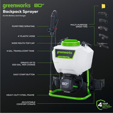 80V Cordless Battery Backpack Sprayer (Tool Only)