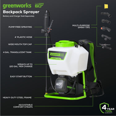 60V Cordless Battery Backpack Sprayer (Tool-Only)