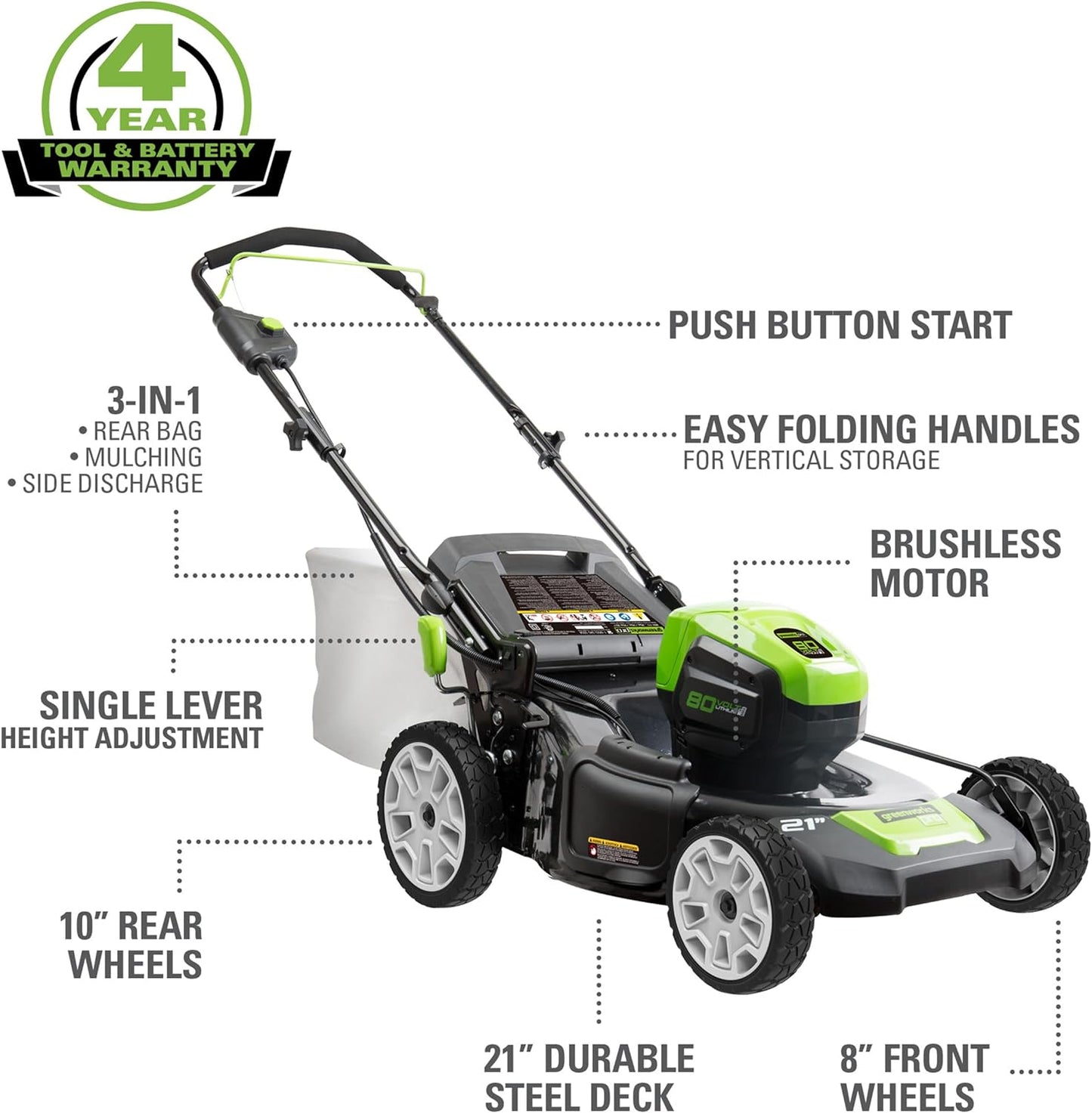 80V Brushless Cordless 21 In. Push Lawn Mower - Tool Only