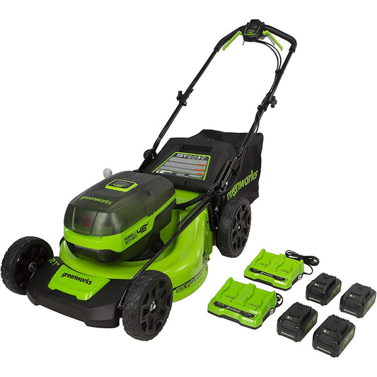 48V (2x24V) 21" Cordless Battery Self-Propelled Lawn Mower w/ (4) 4.0Ah Batteries & (2) Dual Port Chargers