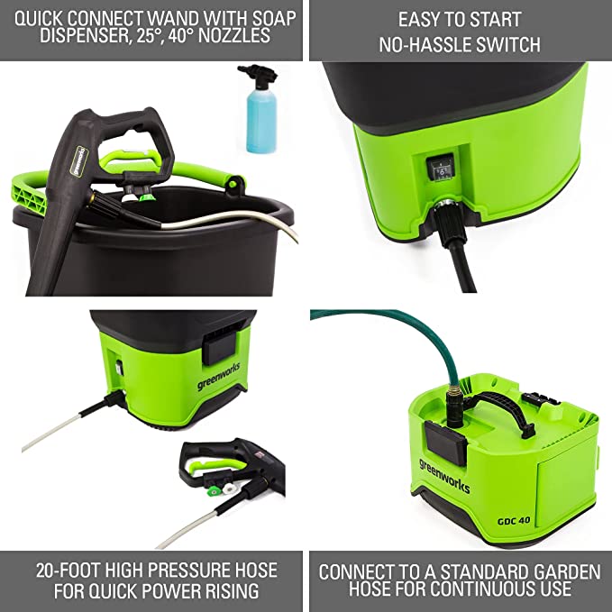 40V 800 PSI 1.0 GPM Cold Water Bucket Pressure Washer (Tool Only)