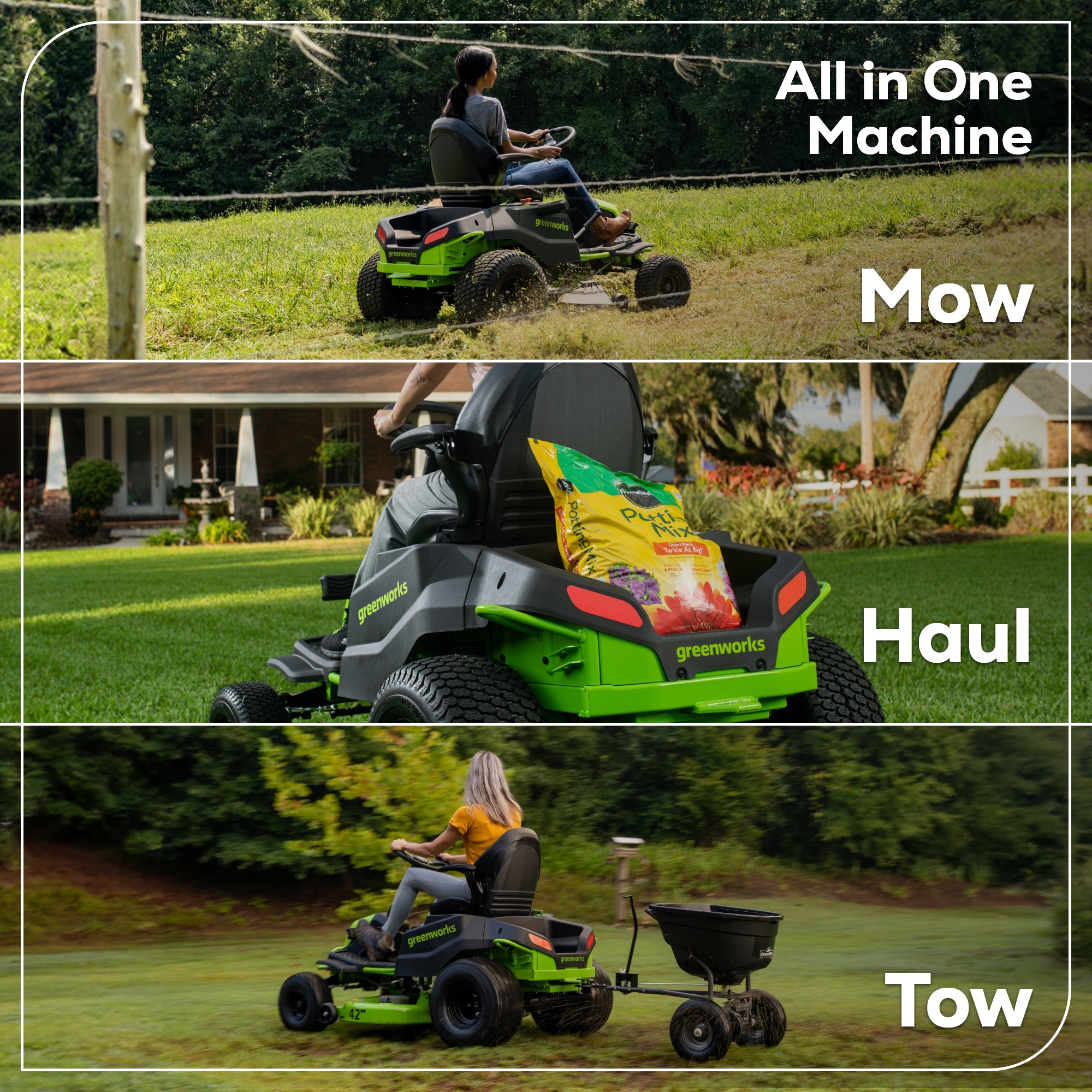 80V 42" Cordless Battery CrossoverT Riding Lawn Mower w/ Four (4) 5.0Ah Batteries & 600W Wall Charger