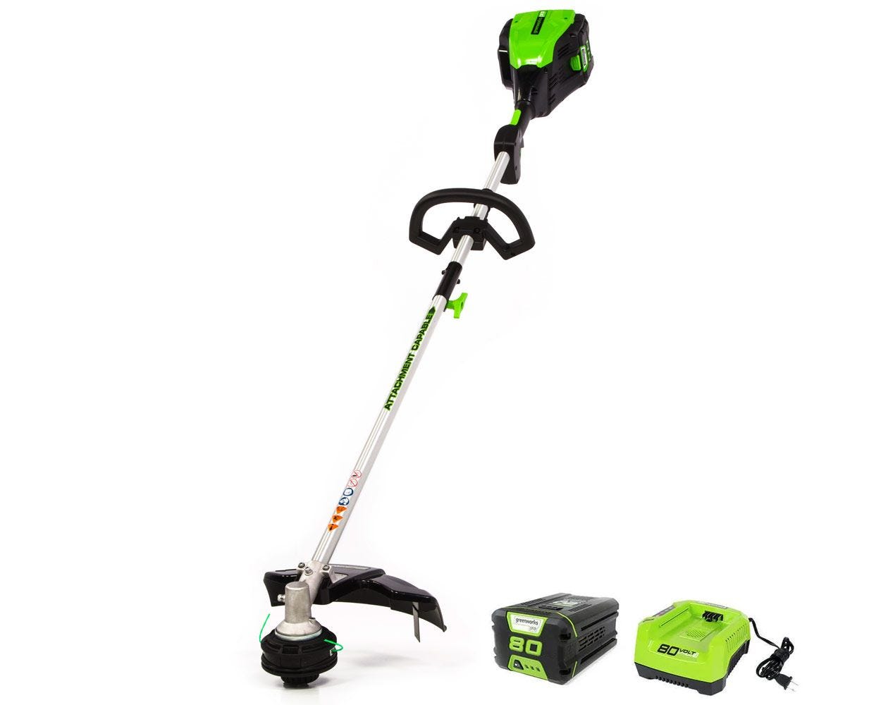 80V 16" Cordless Battery String Trimmer (Attachment Capable) & 16-Inch Hedge Trimmer Attachment Combo Kit w/ 2.0Ah Battery & Charger