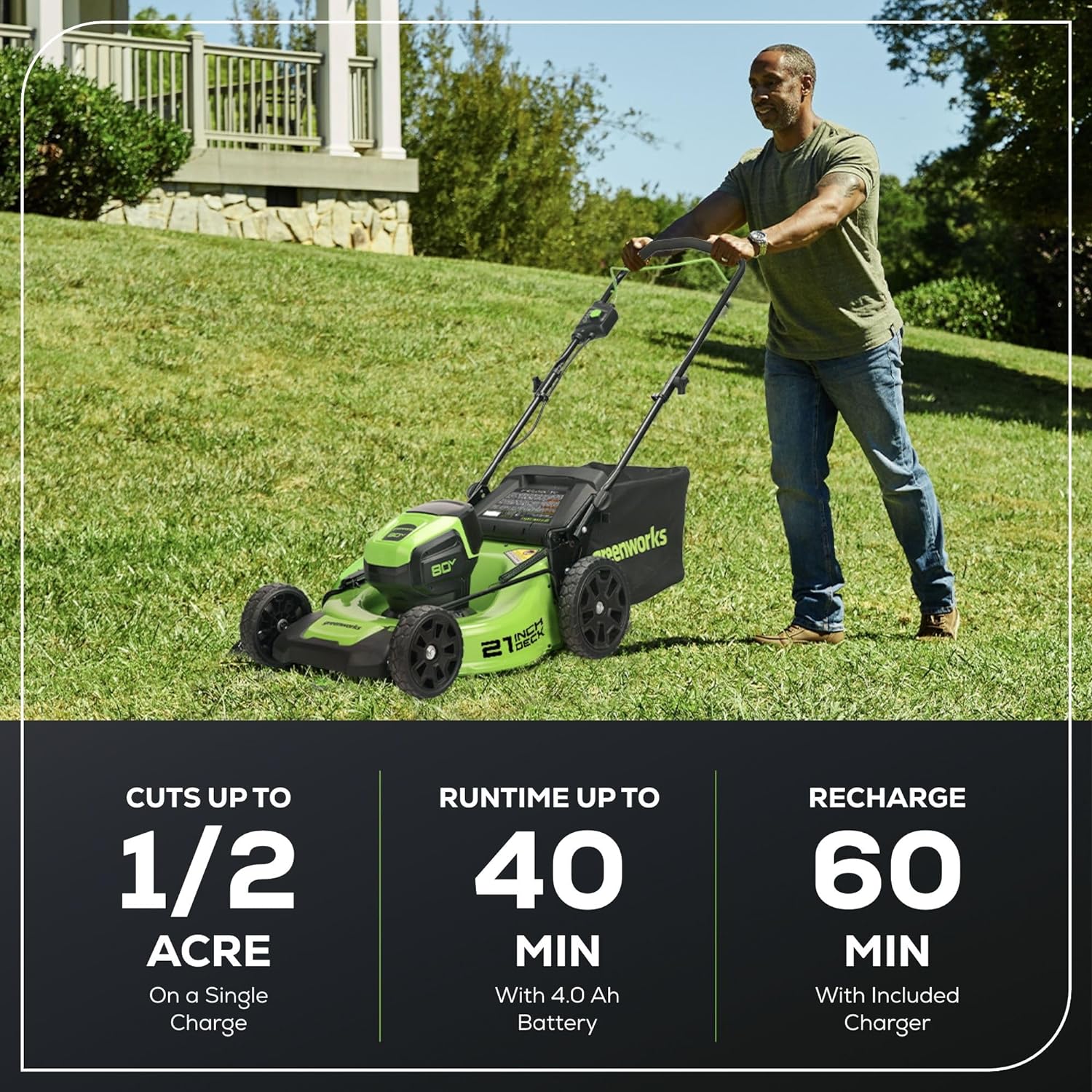 80V 21" Brushless 3-in-1 Push Lawn Mower w/ 4.0Ah Battery & Charger