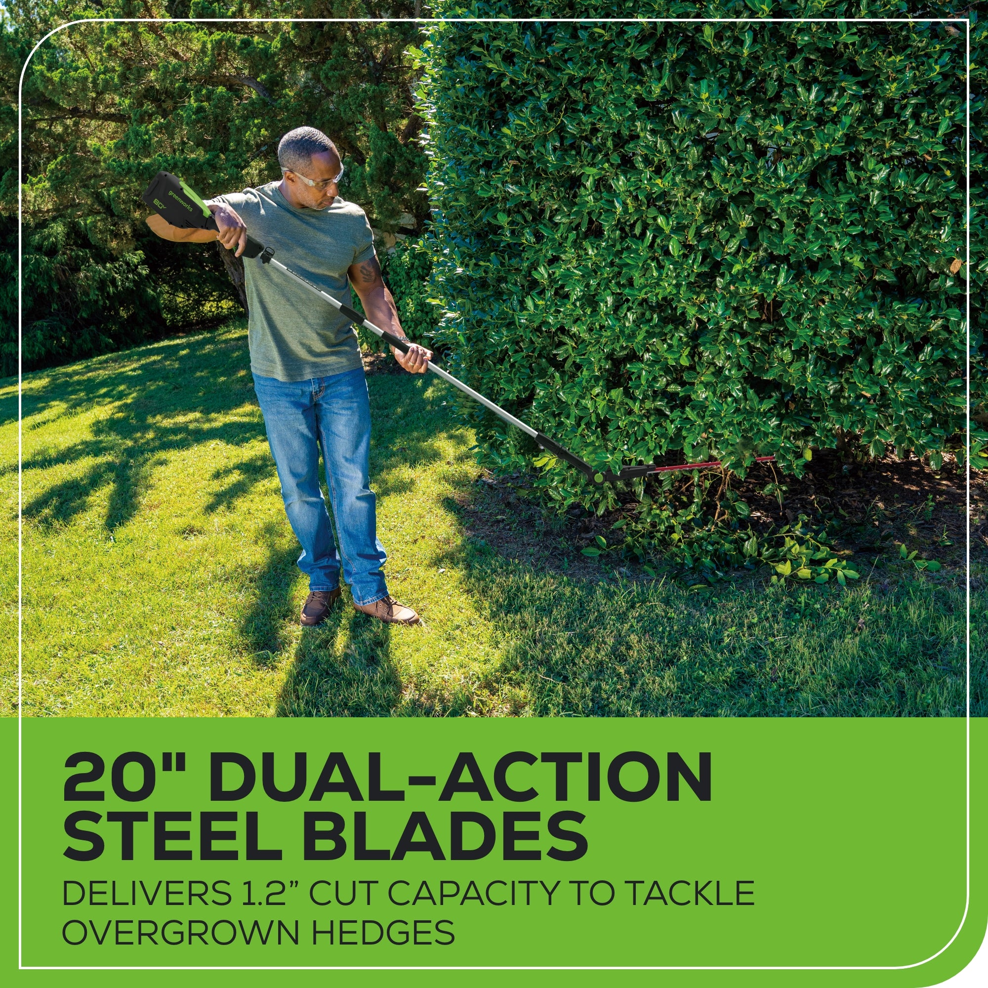 80V 20" Cordless Battery Pole Hedge Trimmer (1.2" cut, 4000 SPM) w/ 2.0Ah Battery & Charger