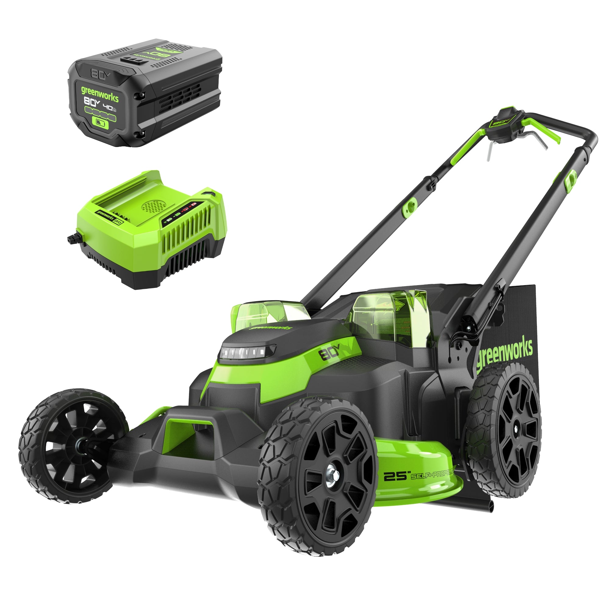 80V 25" Cordless Battery Dual Blade Self-Propelled Mower w/ 4.0Ah Battery & Rapid Charger