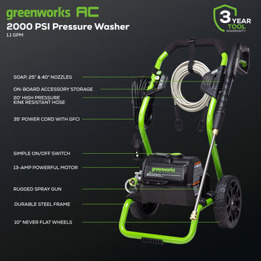 2000 PSI 1.1 GPM Cold Water Electric Pressure Washer (Green Frame)