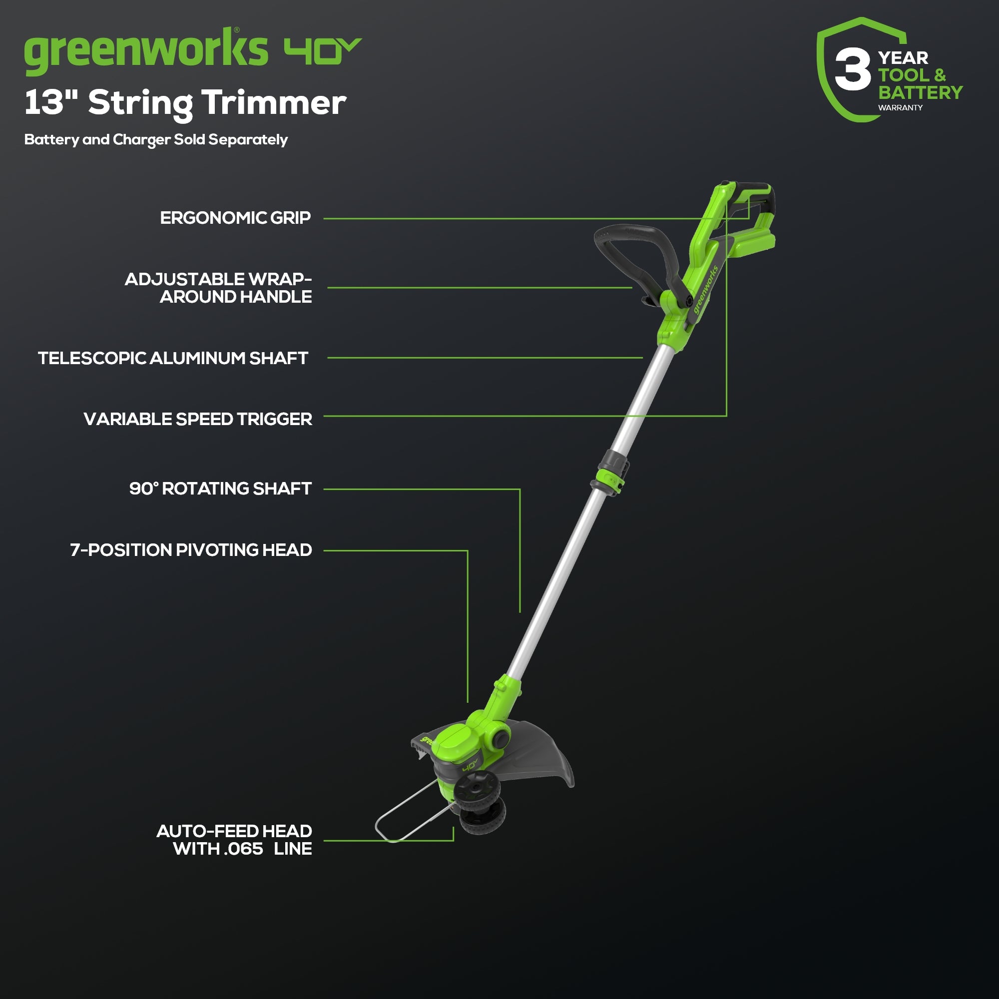 40V 13" Gen2 Cordless Battery String Trimmer / Edger (Tool Only)