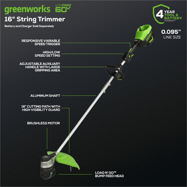 60V 16" Cordless Battery String Trimmer (Tool Only)