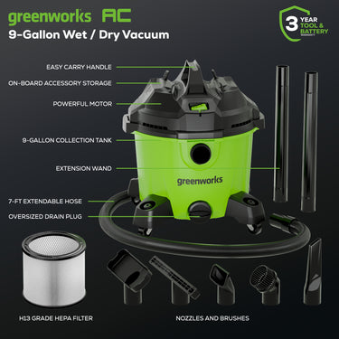 Corded 9-Gallon Wet/Dry Vacuum