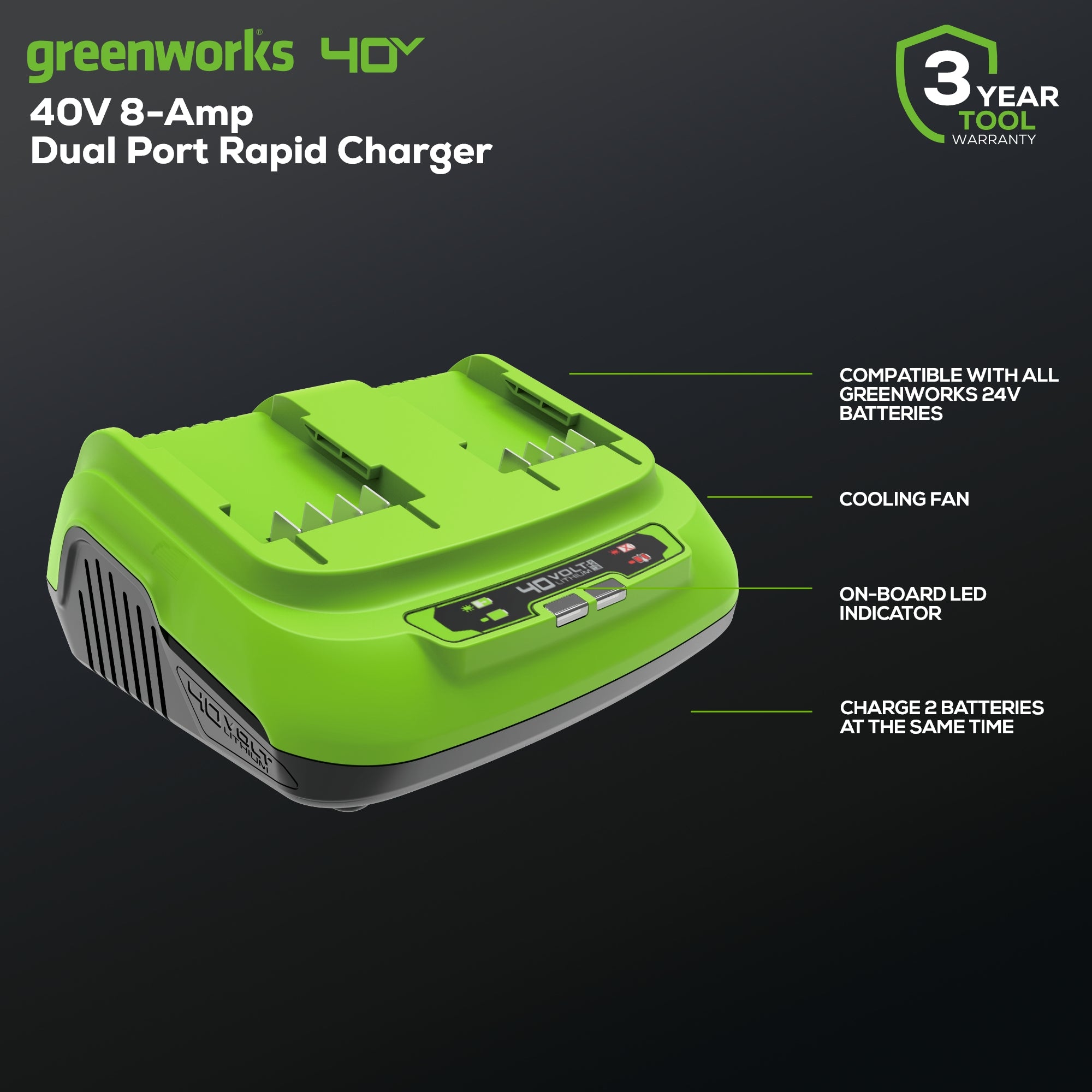 40V 8A Dual Port Rapid Charger