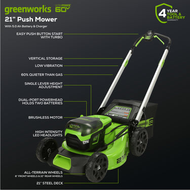 60V 21" Cordless Battery Push Lawn Mower w/ 5.0Ah Battery & Charger