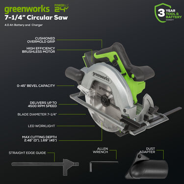 24V Circular Saw 7-1/4" w/ 4.0Ah USB Battery & Charger