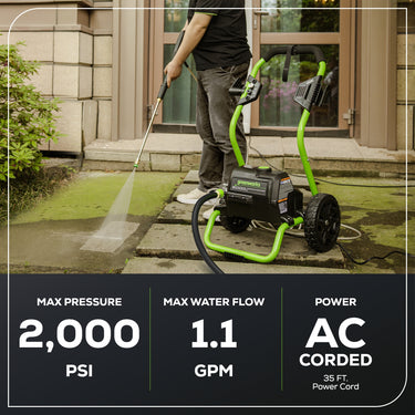 2000 PSI 1.1 GPM Cold Water Electric Pressure Washer (Green Frame)