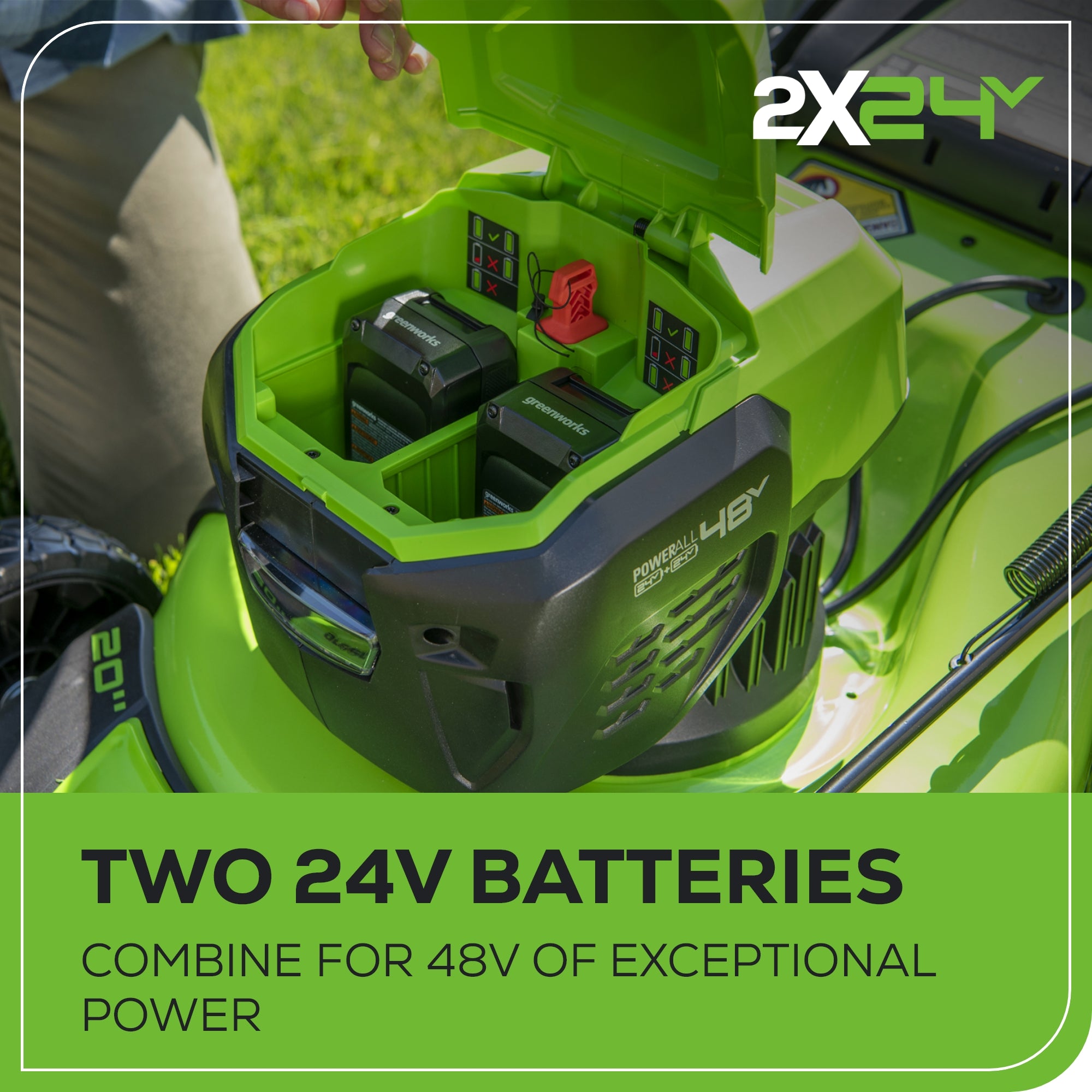 48V (2x24V) 20" Cordless Battery Push Mower 3pc Combo Kit w/ (2) 4.0Ah Batteries & Dual Port Chargers