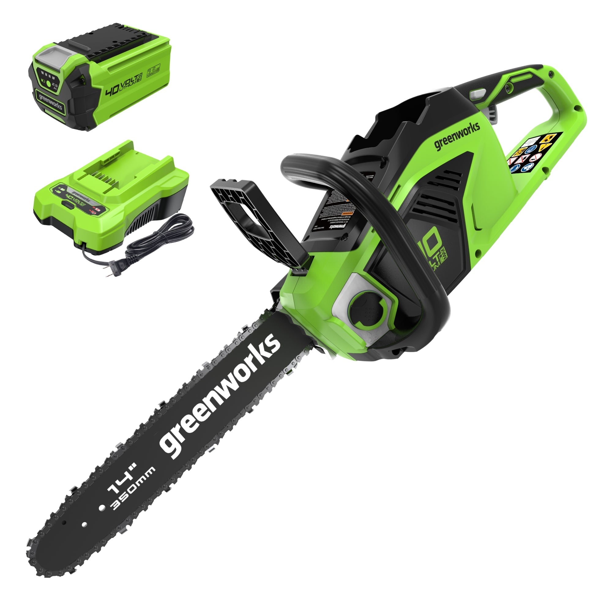 40V 14" Cordless Battery Chainsaw & 10" Pole Saw & Hedge Trimmer Attachment w/ (2) 2.5Ah Battery & (2) Chargers