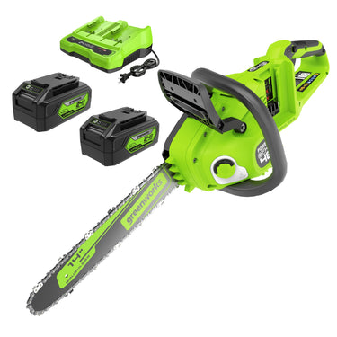 48V (2x24V) 14" Cordless Battery Chainsaw w/ Two (2) 4.0 Ah USB Batteries & Dual Port Charger