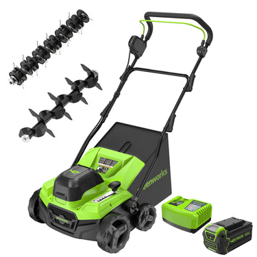 40V 15" Cordless Battery Brushless Dethatcher/Scarifier w/ 5.0Ah USB Battery and Rapid Charger