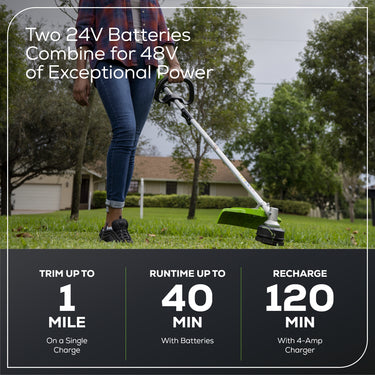 48V (2x24V) 16" Cordless Battery String Trimmer (Attachment Capable) w/ (2) 4.0Ah USB Batteries & Dual Port Charger