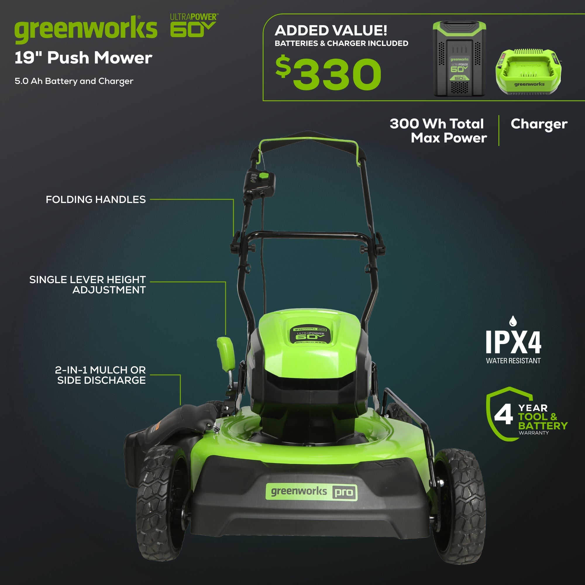 Greenworks 19 inch cordless mower sale