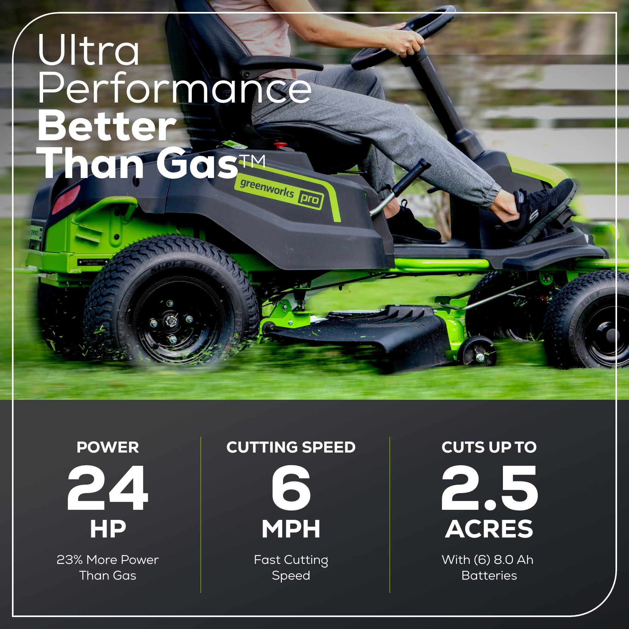 60V 42" Cordless Battery CrossoverT Riding Lawn Mower w/ Six (6) 8.0Ah Batteries and Three (3) Dual Port Turbo Chargers