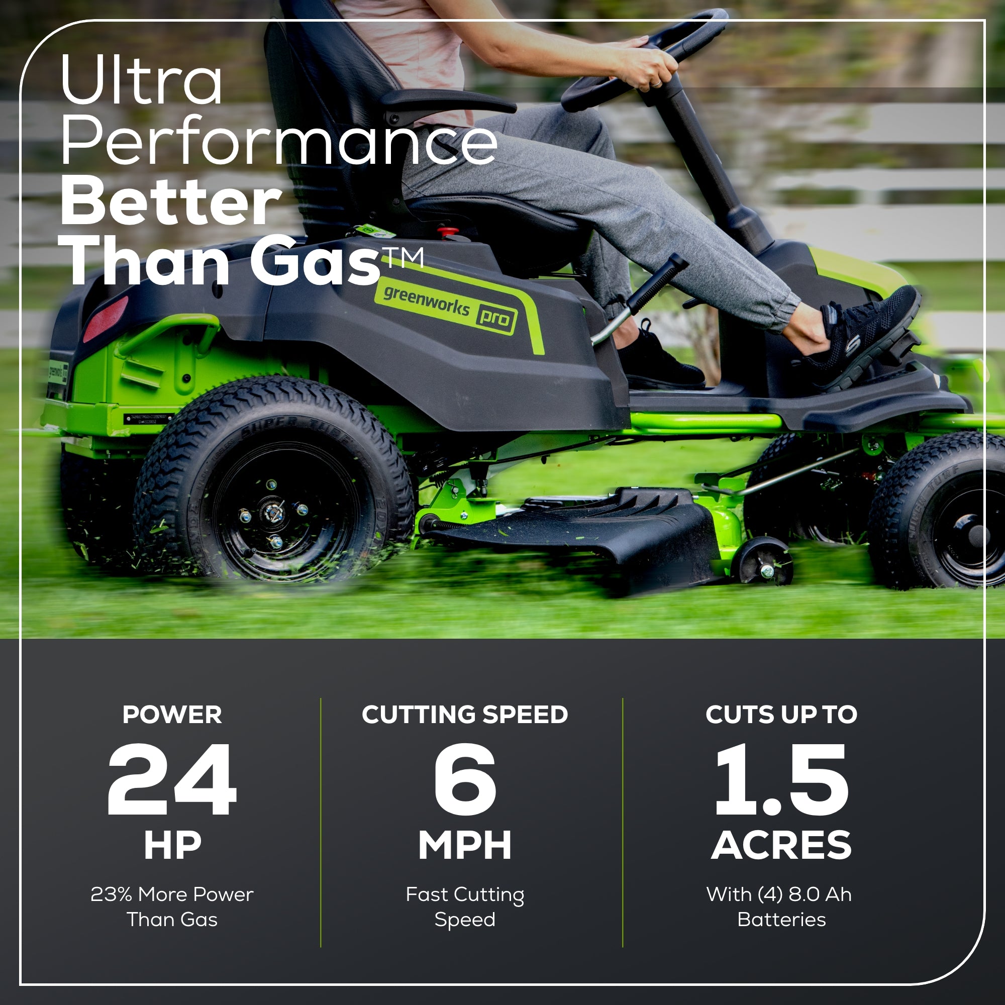 60V 42" Cordless Battery CrossoverT Riding Lawn Mower w/ Four (4) 8.0Ah Batteries and Two (2) Dual Port Turbo Chargers