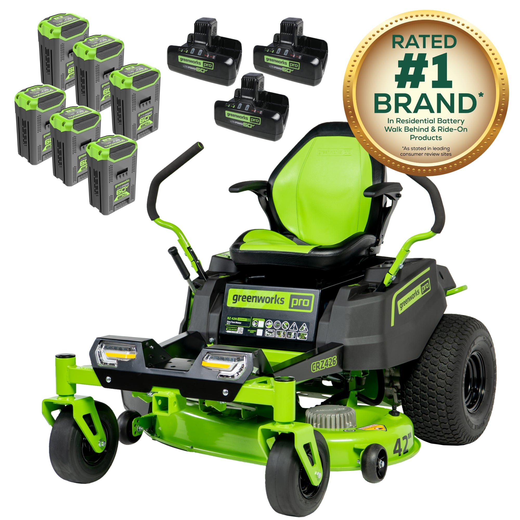 60V 42” Electric CrossoverZ Zero Turn Mower with (6) 8 Ah Batteries and (3) Dual Port Turbo Chargers