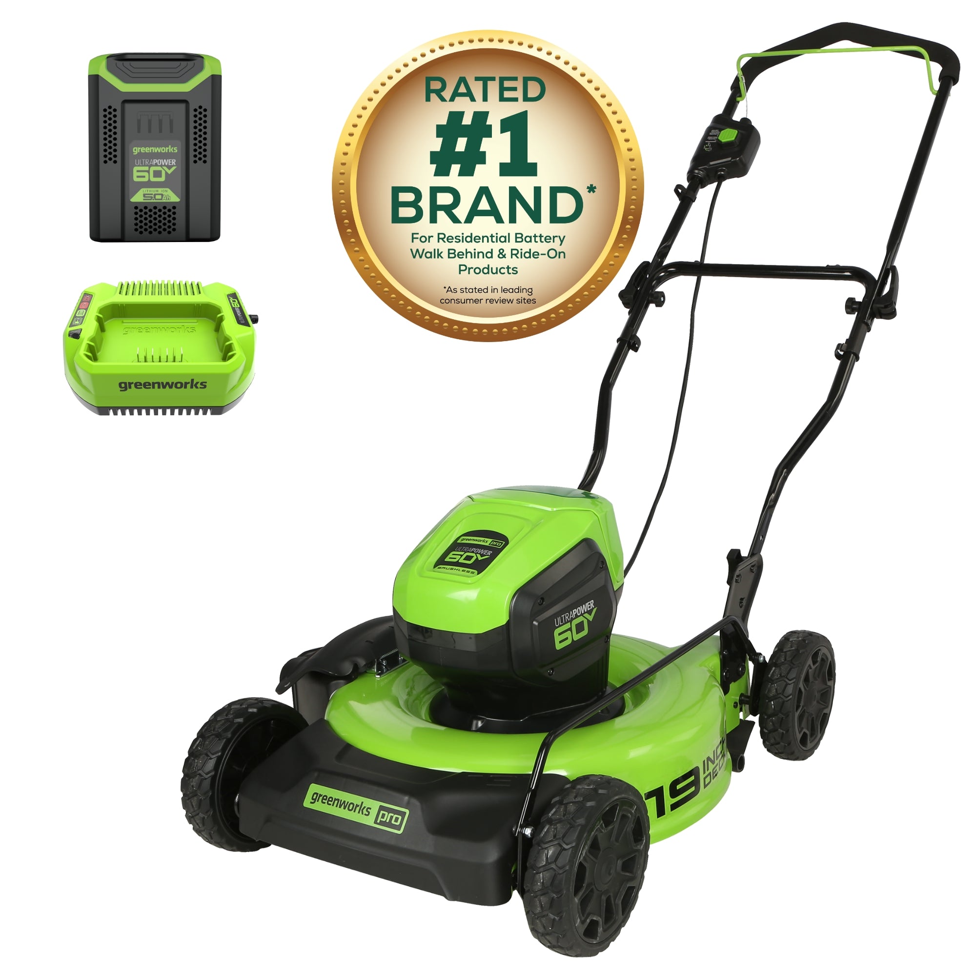 60V 19" Cordless Battery Push Lawn Mower w/ 5.0Ah Battery & Charger