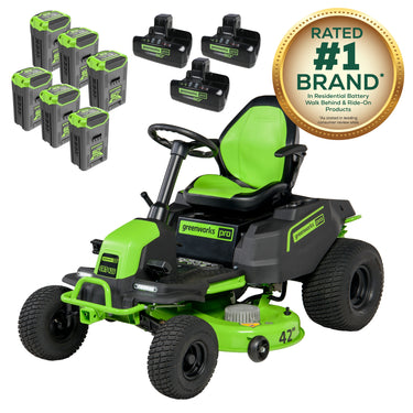 60V 42" Cordless Battery CrossoverT Riding Lawn Mower w/ Six (6) 8.0Ah Batteries and Three (3) Dual Port Turbo Chargers