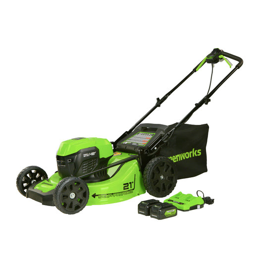 48V (2x24V) 21" Cordless Battery Self-Propelled Lawn Mower w/ Two (2) 5.0Ah USB Batteries & Dual Port Charger