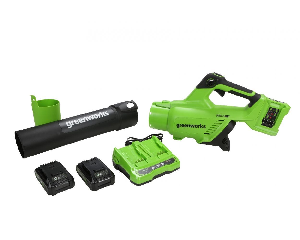 48V (2x24V) 585 CFM Cordless Battery Leaf Blower & Gutter Cleaning Kit w/ (2) 4.0 Ah USB Batteries & Dual Port Charger